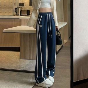 Women's Pants MINGLIUSILI Summer Loose Casual Straight For Women High Waist Drape Wide Leg Student Sneakers White Striped