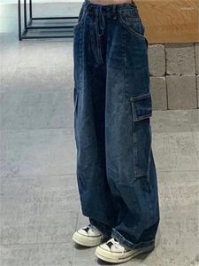 Men's Jeans Vintage Dark Blue Jean Cargo Loosed Denim Pant High Waisted Straight Wide Leg Pants 2023 Summer Y2K Streetwear Clothings