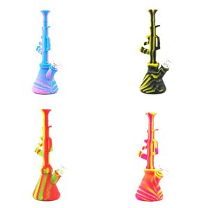 machine gun Silicone beaker bong 10.6'' Ak47 unbreakable silicone smoking water pipe 14mm Joint Glass sets bubbler water pipes