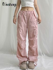 Calças femininas Capris Summer Summer Bolted Cargo Pants Low Moda Moda Moda Polícia Casual Casual Kawaii Pink Women's Troushers Y2K Estética 230331