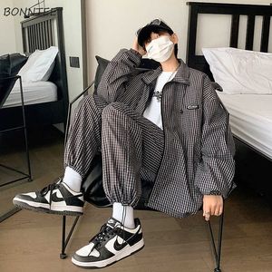 Men's Tracksuits Sets Men Casual Joggers Spring Zip-up Jackets Handsome Clothing Loose Wide Leg Pants Ins Plaid Fashion Daily Outfits Streetwear W0322