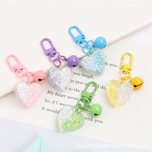 Cute Sequin Heart Keychain Women Backpack Headphone Case Bells Pendant Charms Love Keyrings For Couple Gifts Accessory