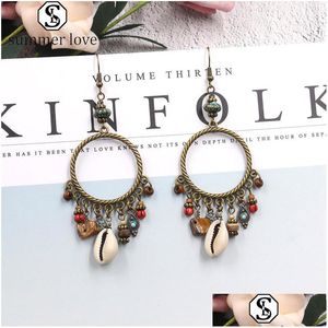 Stadnina Vintage Seashell Dangle Kolczyki dla kobiet dziewczęta boho geometryczne urocze okrąg