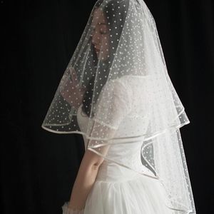 Bridal Veils White Dot Tulle Veil Wedding With Comb Two Layers Ribbon Edge 80-100cm Aaccessoire Mariage Welon Slubny