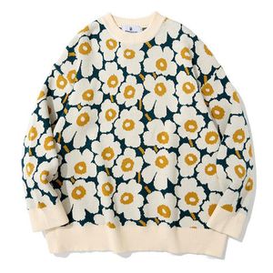 Suéteres masculinos suéter moda moda 90s flores malha jumper streetwear masculino hip hop harajuku malha casual malha