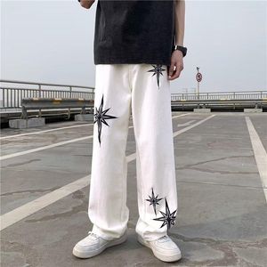 Jeans da uomo 2023 Vibe Style Star Ricamo Bianco Dritto Pantaloni larghi da uomo Y2K Abbigliamento Streetwear Hip Hop Pantaloni lunghi Vetement Homme