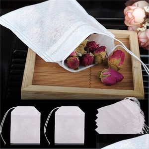 Coffee Tea Tools 100Pcs/Lot Disposable Teabags 5.5 X 7Cm Empty Scented Bags With String Heal Seal Filter Paper For Herb Loose Leaf Dhlno