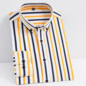 Men's Casual Shirts Men's Iron Free Lightweight Elastic Soft Stripe Dress Shirt Pocketless Long Sleeve Standard Fit for Young Casual Button Shirts 230331