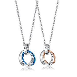 Pendant Necklaces 316L Stainless Steel Bijoux Circle Design Cubic Zirconia Necklace Titanium Chain Collier For Lovers Collares