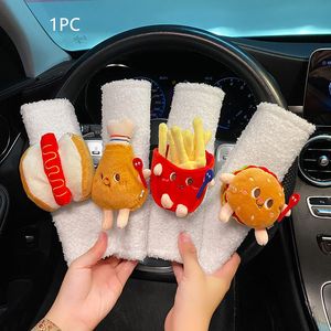 Universal 1pc Cute Cartoon Toy Trim Car Seatbelt Cover Style French Fries Hamburger Model Plush Auto Shoulder Protector Pad For Children Kids