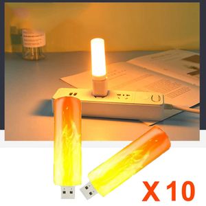 Nattljus 5/10/20st LED Flame Effect Brandlampor Flimrande Fire Simulated Lamp USB BASE DC 5V för Home Christmas Birthday Party P230331