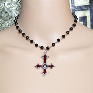 Chains Gothic Vampire Cross Charm Necklace For Women Mystery Pagan Witch Jewelry Accessories Gifts Goth Rosary Pendant Choker