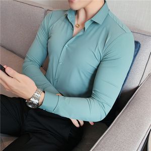 Мужские повседневные рубашки плюс размер 4xl-m Высокие эластичные платья Мужская одежда Высококачественная тонкая подгонка повседневная роскошная роскошная Camisas de Hombre Business Formal 230331