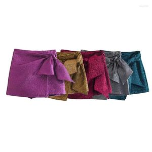 Pantaloncini da donna Donna High Street Fiocco Decorazione Texture Gonne viola Lady Zipper Chic Pantalone Cortos