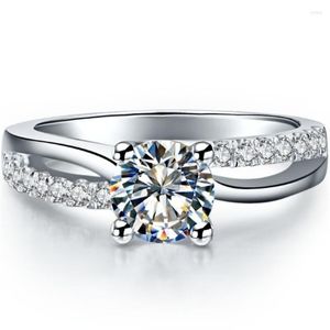 Cluster-Ringe aus massivem Platin PT950 Ring 1CT runder brillanter Diamant für die Hochzeit Weißgold Verlobungsversprechen Geschenk ihr