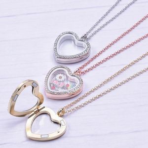 Pendanthalsband 30mm Heart Charm Lockets Halsband för kvinnor Män flyter Locket Love Trendy Golden Rose Gold Silver Color Chain