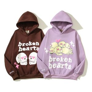 23FW Sweatshirts Hoodies Homens Mulheres Skull Puff Print Pullover Hoode Hip Hop Beige Brown Pullovers