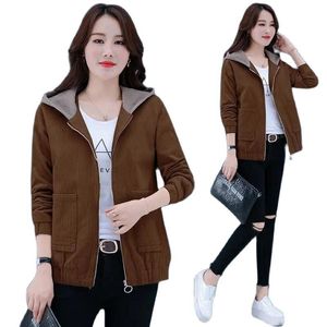 Women's Jackets Corduroy Coat Spring Autumn Loose Middle-Aged Mother Fashion Zipper Hooded Wild Short Ladies Comfortable Thin Ja