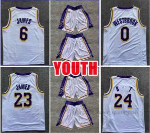 6 James Basketball Jersey Shorts Coordinates 0 Westbrook 23James 24bryant Vitt namn Nummer Away High Quality Breattable Sport Sale tryckt Jersey