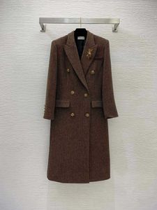 Trench da donna Trench lungo di design da donna Moda doppio petto a spina di pesce in lana Colletto a maniche lunghe Marchio di abbigliamento Desig