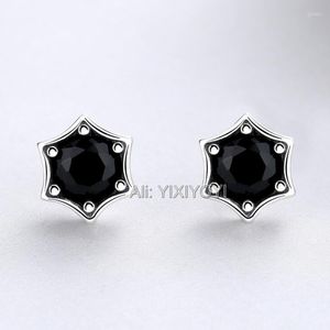 スタッドイヤリングYixiyoyi 925 Sterling Silver Black Gem Six Angle Star Earing Retro Vintage Thai Woman Punk Jewelry