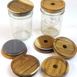 Getränke-Deckel aus natürlichem Holz, 70/90 mm, umweltfreundlich, mit weitem Mund, runder Flaschenverschluss, Mason Jar-Deckel