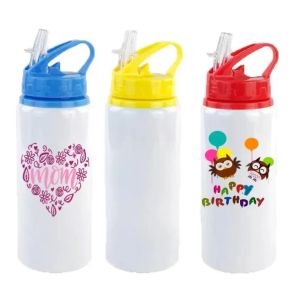 Portable 600ml Sippy Cups DIY Sublimation Blanks 20oz Bottiglia d'acqua Kids Sport Tumbler Tazza in alluminio Bicchiere con cannucce Coperchi all'ingrosso FY5406 0331