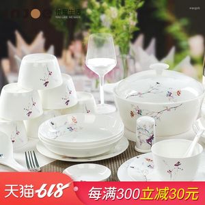 Zestawy naczyń obiadowych Przeszklona miska i zestaw naczyń chiński chiński prosty ceramika obiadowy talerz kostny porcelanowy stołowa combina