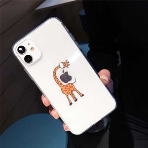 Mobiltelefonfodral ottwn söt tecknad djur giraff transparent fodral för iPhone 13 pro max 12 mini 11 x xs xr 7 8 plus par klar mjuk tpu täckning z0329kvd1