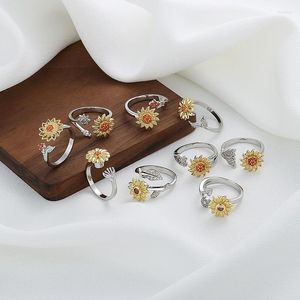 Trauringe Luxus Angst Ring für Frauen Zappeln Spinner Zirkon Kristall Gänseblümchen Sonnenblume Spinnen Frei drehen Anti Stress Schmuck