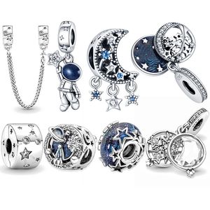 925 Sterling Sliver Charm for Women New Star Galaxy Astronaut Star and Moonlight Biżuteria odpowiednia dla Pandora Bracelets Fashion Charm Beads