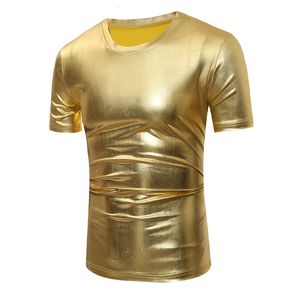 Men's TShirts Shiny Gold Coated Metallic Night Club ee Homme Slim Fit Short Sleeve shirt Casual Hip Hop 230331