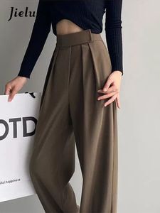 Spodnie damskie Capris Jielur Brown szeroka noga Klasyczne garniturowe spodnie Vintage Palazzo Office Eleganckie swobodne czarne spodnie Damskie Pants 230331