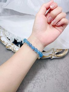 Centro de teto de fita liso anel liso Coração de ágata corda de mão azul Bracelete de cristal elástico