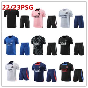 2023 PSGs 축구 유니폼 Tracksuits 운동복 남자 훈련 양복 반팔 양복 축구 tracksuit 키트 22 23 파리 유니폼 chandal 스웨터 스웨터 세트