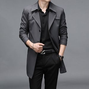 Trench de trincheira masculina Spring Autumn Long Men Fashion Business Casual Windbreaker Coat Mens Solid Soly Basted Outerwear Plus Size 8XL 230331