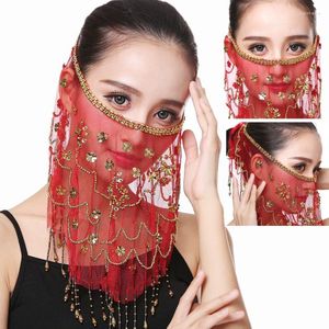 Scene Wear Beautiful Lady Belly Dance Dancing Face Mask Voile Wrap Scarf Sequin Perform Accessory