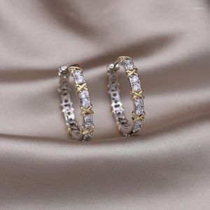 Hoop Earrings Korea's Design Fashion Jewelry 14K Gold Plated Zircon Contrast Cross Elegant Women's Daily Work Accessories