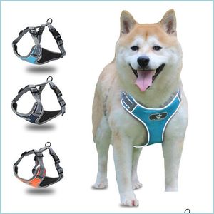 Dog Collars Leashes Harness Vest Adjustable Reflective Breathable Mesh Harnesses For Medium Large Husky Drop Delivery Home Garden Dh8M7