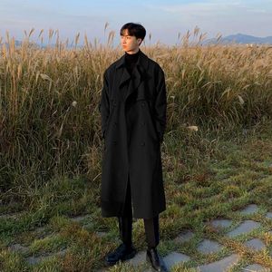 Men's Trench Coats Korean Streetwear Autumn Men Clothing 2023 Fashion Long Coat Loose Overcoat Trend Handsome Casual Windbreak Black White