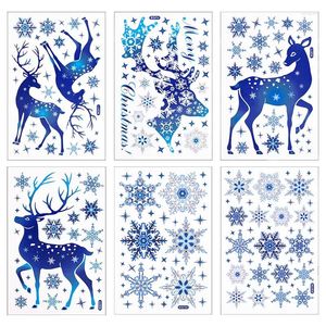 Adesivi murali 2023 Buon Natale Fiocco di neve Adesivo Alce blu Finestra in PVC per la casa Camera dei bambini Decalcomanie Natale Anno Decorazioni per feste