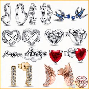 Pandora Charm Köpüklü Infinity Kalp Saplama Küpe 925 Ayar Gümüş Kadın Moda Butik Hediye Yıldönümü Doğum Günü Hediyesi