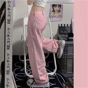 Damenhose Caprihose Y2K Baggy Pink Jeans Damen Kawaii Korean Fashion Super Large Low Waist Wide Leg Denim Pants Streetwear Lose Hose Alt 230331