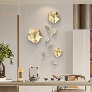 Decorative Objects Figurines Stereo resin background wall decoration carpet fish lotus leaf gold wall pendant Chinese bionic home decoration accessories 230331