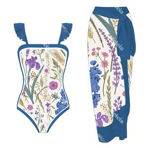Swimsuit One Piece Women Beach Swimwear INS Floral Printed Dresses Pool Party Swim Wear Lady Vintage Bathing Suit