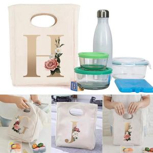 Storage Bags Women's Lunch Bag Food Cooler Handbag Picnic Lunchbox Diner Container Thermal Bento Pouch Tote With Gold 26 LettersStorage