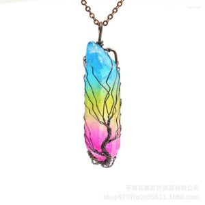 Kedjor miqiao färgkristall Tree of Life Pendant Necklace For Women Girls Fashion Jewelry Friends Gift Kpop Choker Boho Goth