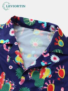 Men's Casual Shirts 2022 Summer Hawaiian Mens Beach Shirt Korean Cactus Printed Short Sleeve Tops Shirts For Male Clothes Blusa Masculina W0328