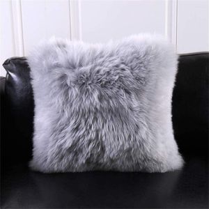 枕シープスキン - 毛皮の装飾投げ枕カバーは、椅子ソファベッドのために豪華に柔らかいウールを覆う