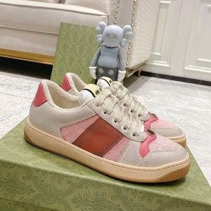 Luxury Basketball Casual Shoes Vintage Screener Dirty Leather Web Designer Sneakers White Beige Ebony Green Obsidian Grey Strawberry Printed Men Women Sneakers